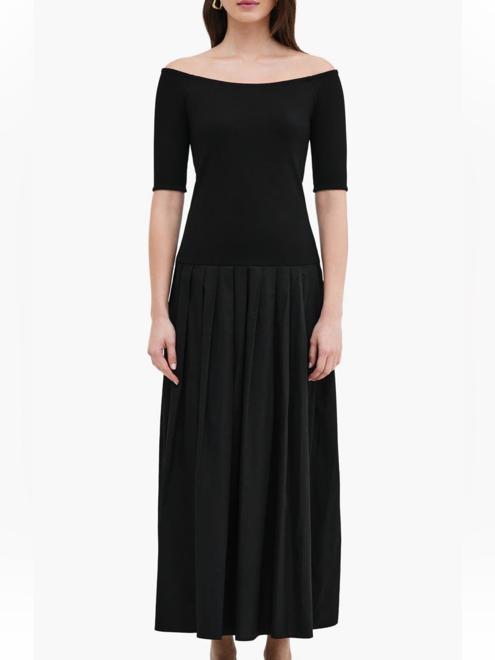 Marcella Black Mila Off the Shoulder Mixed Media Maxi Dress with Pockets Size S